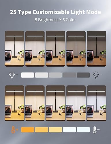 Miniatura 6 de Kary Lámparas LED de escritorio para oficina en casa, luz de escritorio alta con base, altura ajustable de Gosseneck flexible, 5 niveles, brillo y