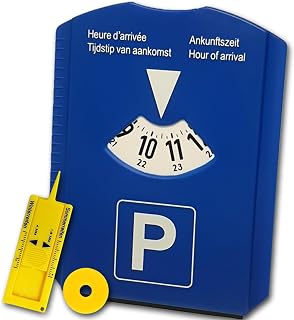 Parkscheibe Auto Parkuhr mit Eiskratzer - Parkscheiben mit Reifenprofilmesser und Einkaufswagenchip | Parking Disc aus Kunststoff