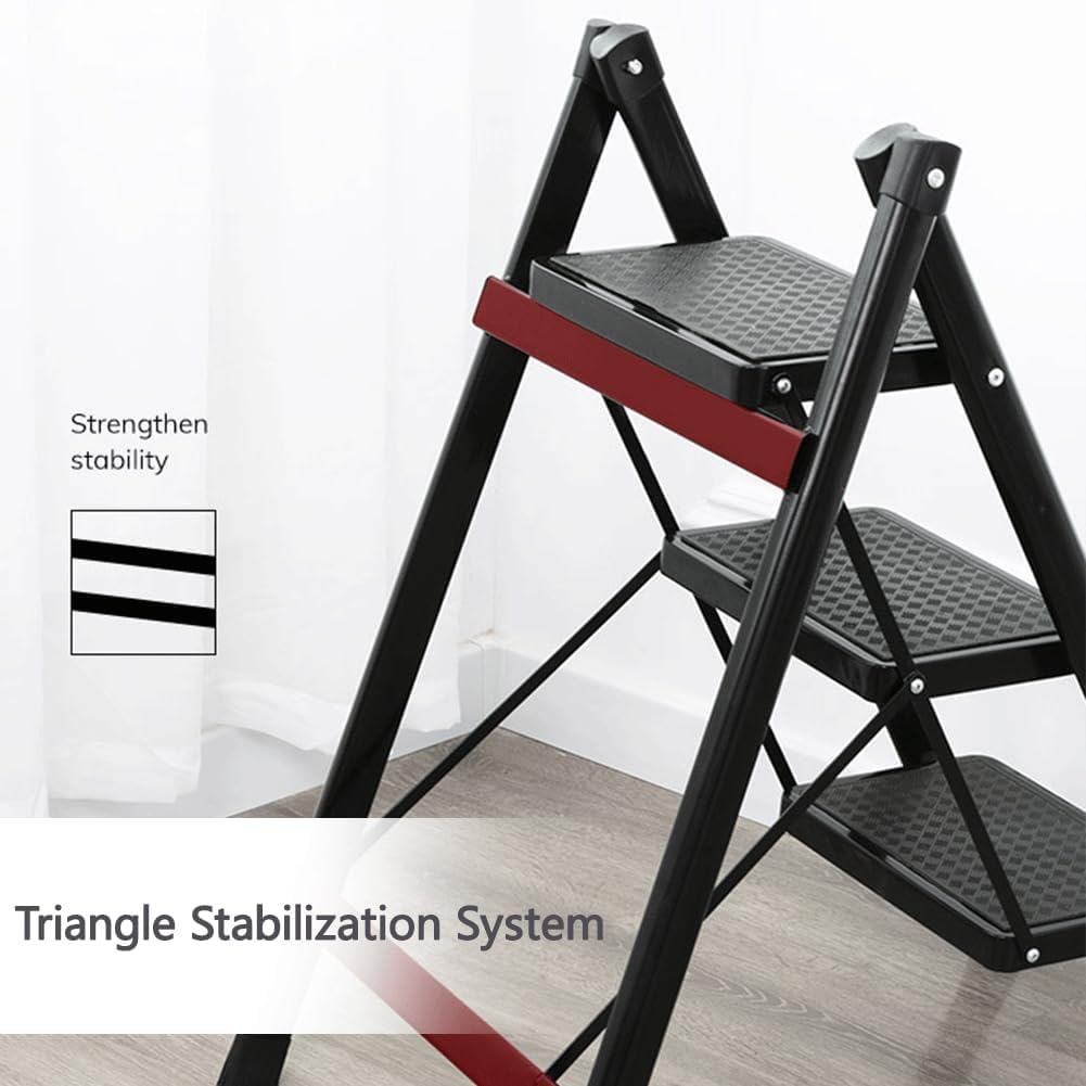 Portable Folding Ladder Stool, 3 Step Ladder with Wide Anti-Slip Pedals, 100kg Capacity, Easy to Store, for Indoor/Outdoor Multifunctional Safety Household Ladder