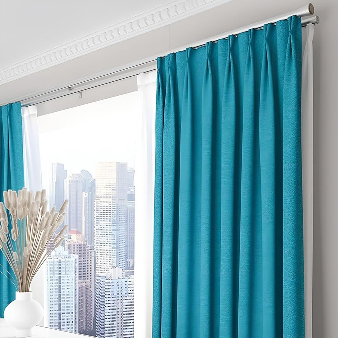 Heavy-Duty Curtain Rods for Windows - Wall-Mounted Curtain Track Set for Patio, Bedroom, Kitchen, Bathroom, Room Divider - 16.1FT (Champagne, 490CM)