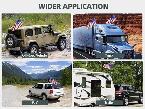 HIFOR Car Flag Pole, Suction Cup Flag Holder, Mount for RV, Truck, Trailer, SUV (Adjustable Angle, Black) - Thumbnail 6