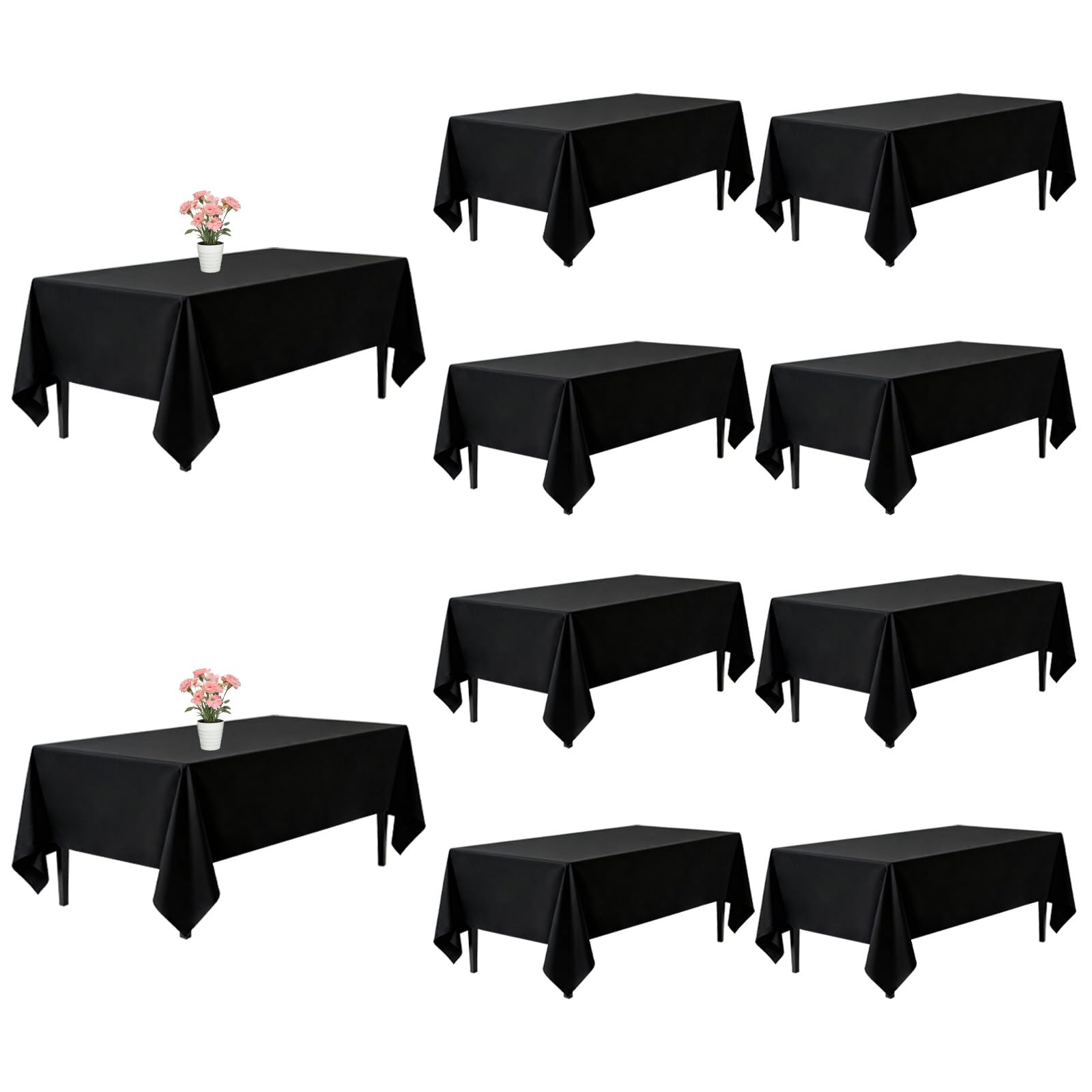 Photo 1 of 10 Pack Black Tablecloths 60x126 Inch Black Table Cloth for 8 Foot Rectangle Tables, Wrinkle Resistant Rectangular Tablecloth Washable Polyester Fabric Table Covers for Party Banquet Wedding Buffet