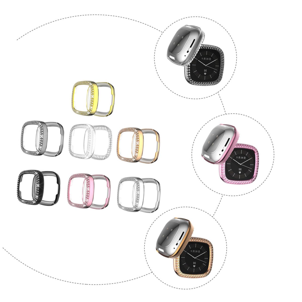 Gadpiparty 14pièces Coque De Complète pour Montre Compatible avec Sense Étui TPU Anti-Rayures Transparent Et Émaillé Accès Facile à Toutes Les Fonctions