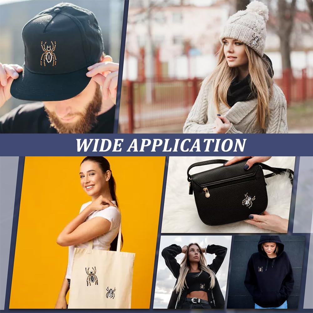 WADORN Spinnen-Applikationen Mit Strass – 4 Stück, 2 Stile, Zum Aufbügeln Oder Annähen, Schwarz