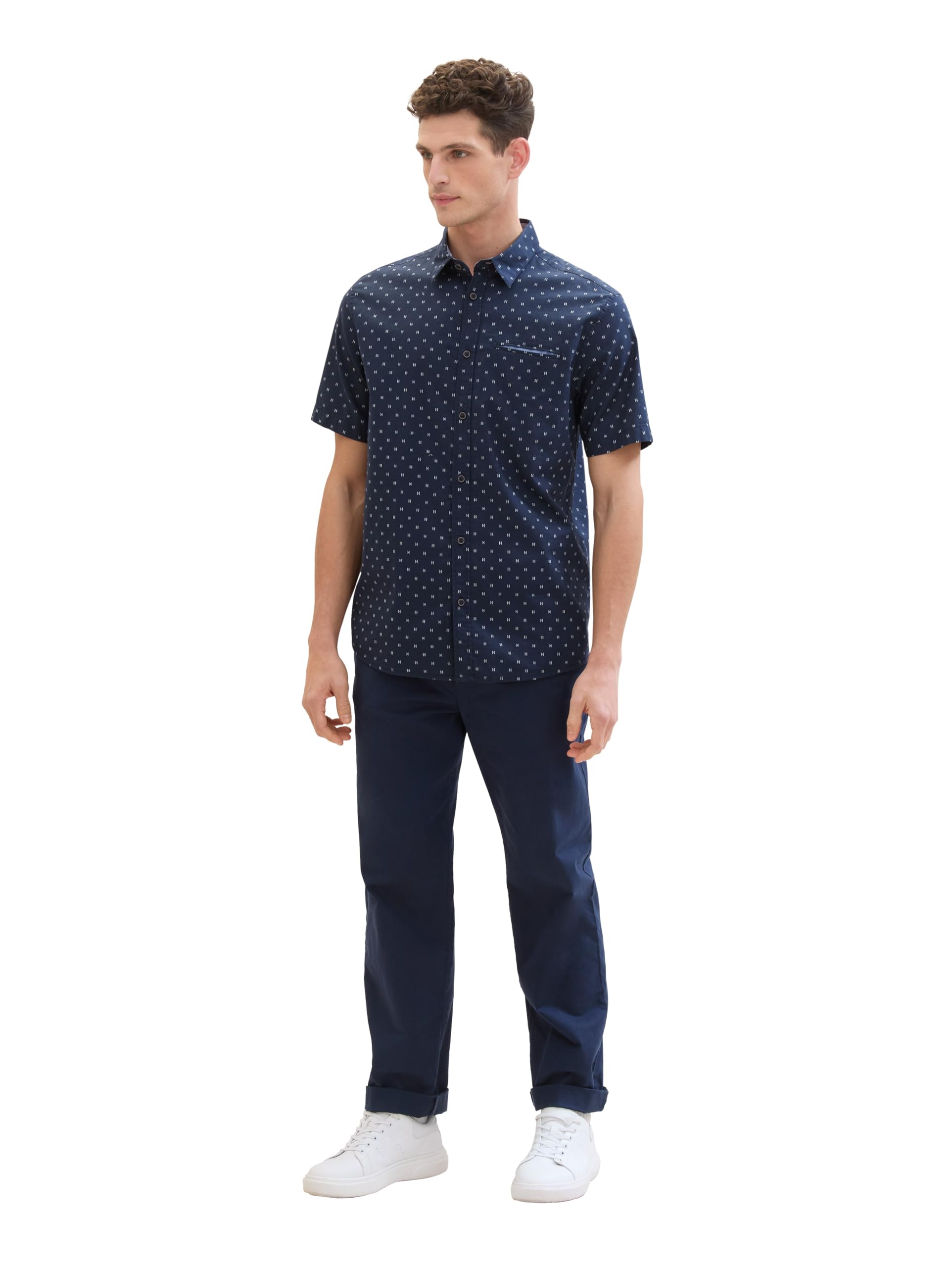 TOM TAILOR Herren Regular Fit Hemd mit Punkten, 34712 - Navy Stripe Design, XXXL – Ansicht 6