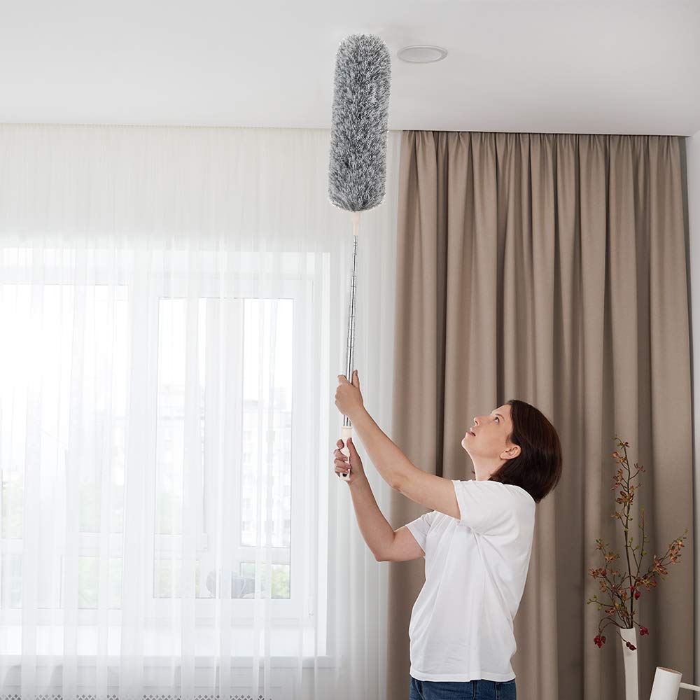 AMSNINK Spolverino Telescopico Allungabile 80 Cm: 2 Pezzi Con Piumino In Microfibra Lavabile Per Pulizia Casa E Auto - 2