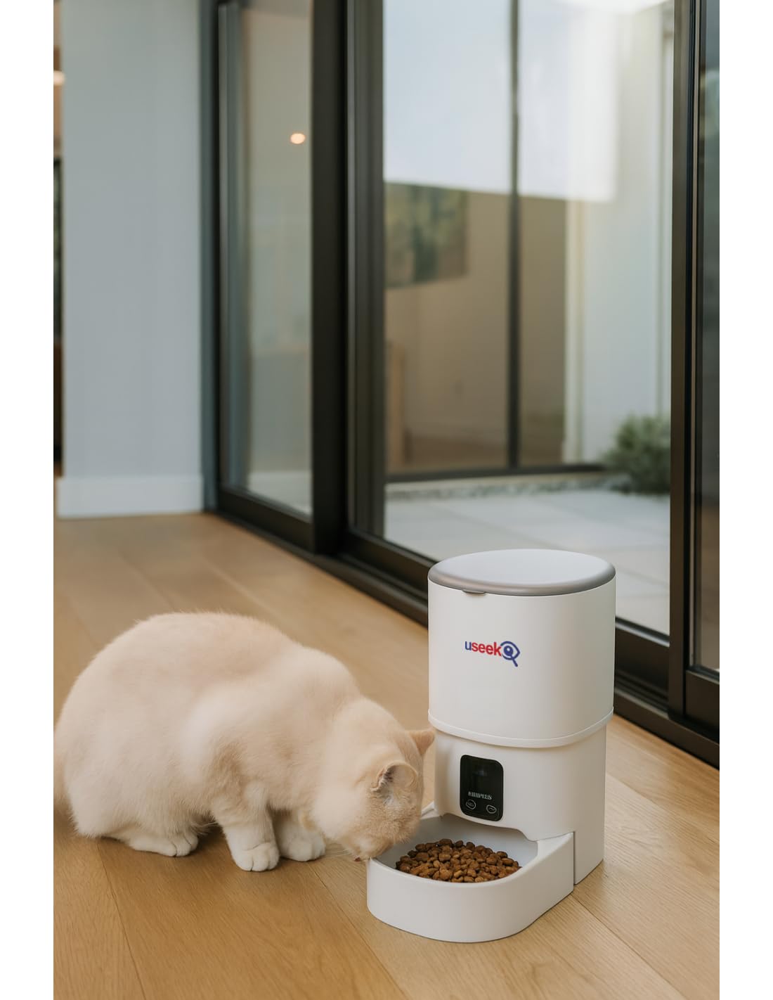 Distributore Automatico Cibo Smart con Videocamera Wi-Fi per Gatti e Cani, Controllo App, Audio Bidirezionale, Bianco
