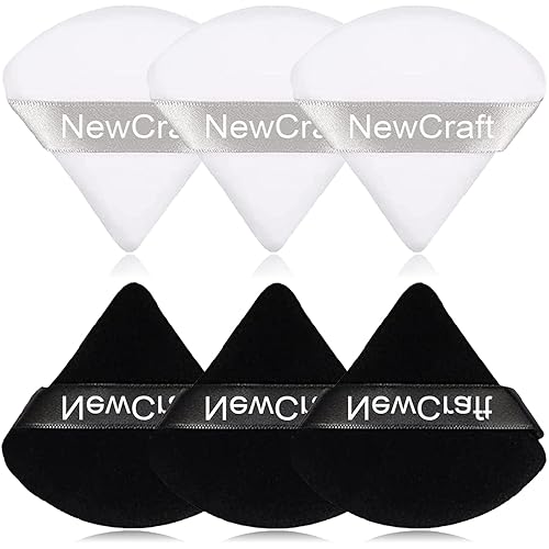 NewCraft Juego de 6 bocanadas de polvo para maquillaje facial terciopelo suave triangular polvo mineral suelto con cinta delicada ajuste cosmético