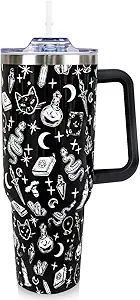 Goth 40 Oz Tumbler with Handle and Straw Halloween Gothic Coffee Travel Cup Mug Water Bottle Drinking Glass, Unique Gothic Witchy Goth Gifts for Women, Halloween Goth Gift Ideas, Goth Accessories