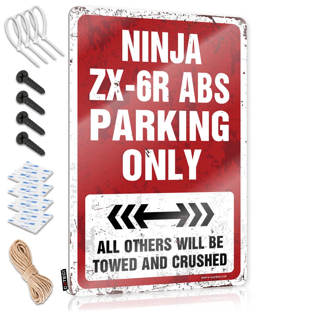 Krazmurongd Men's One Color Mancave Accessories Ninja Zx-6R Abs Parking Only Tin Sign Bar Metal Sign Decor Funny Garage Tin Sign