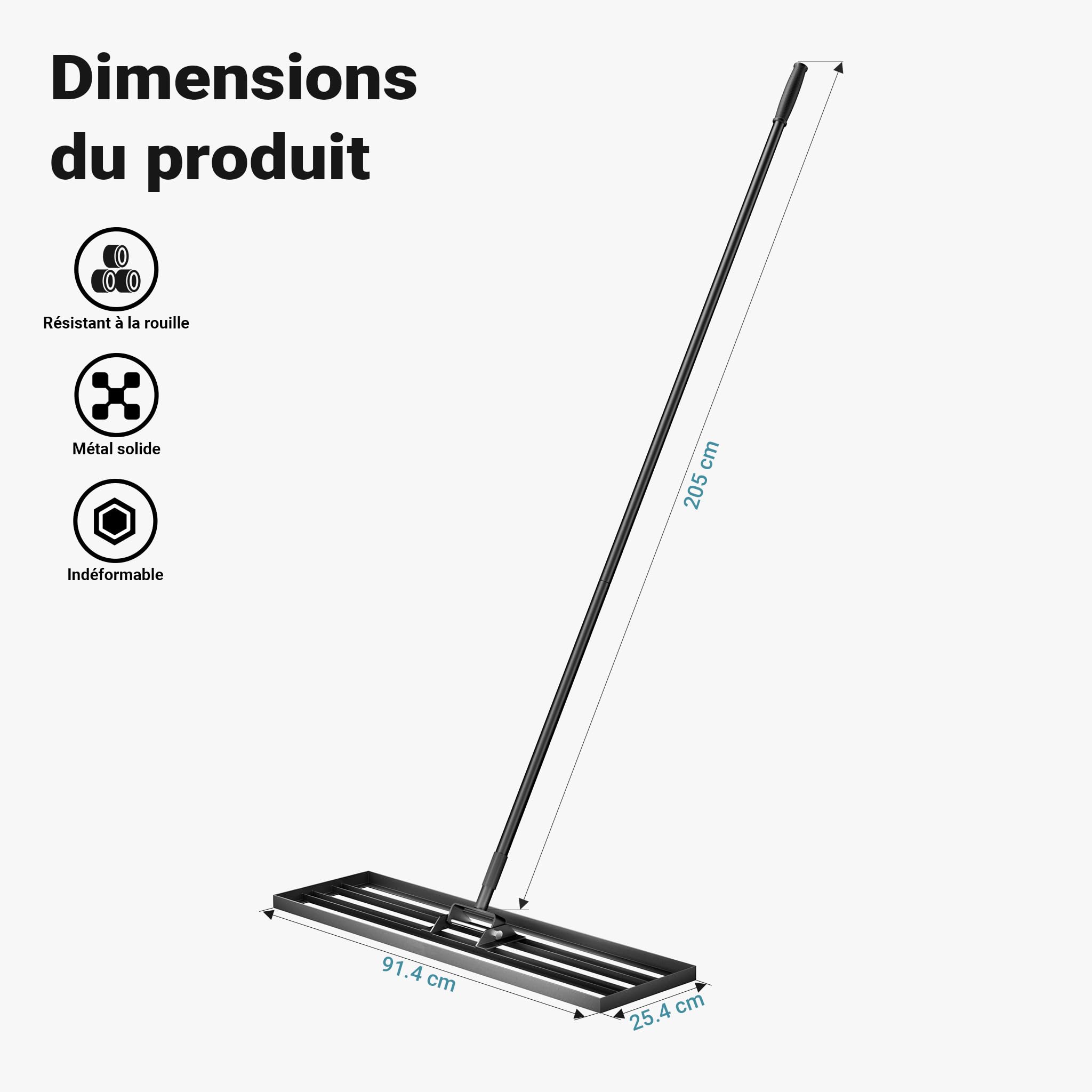 Wiltec Râteau de nivellement 914 x 254 x 2050 mm Noir 3,8 kg Acier Fin Raclette de Gazon Niveleur avec Manche 2 m Extensible Racloir Polyvalent Jardin Aménagement extérieur Golf