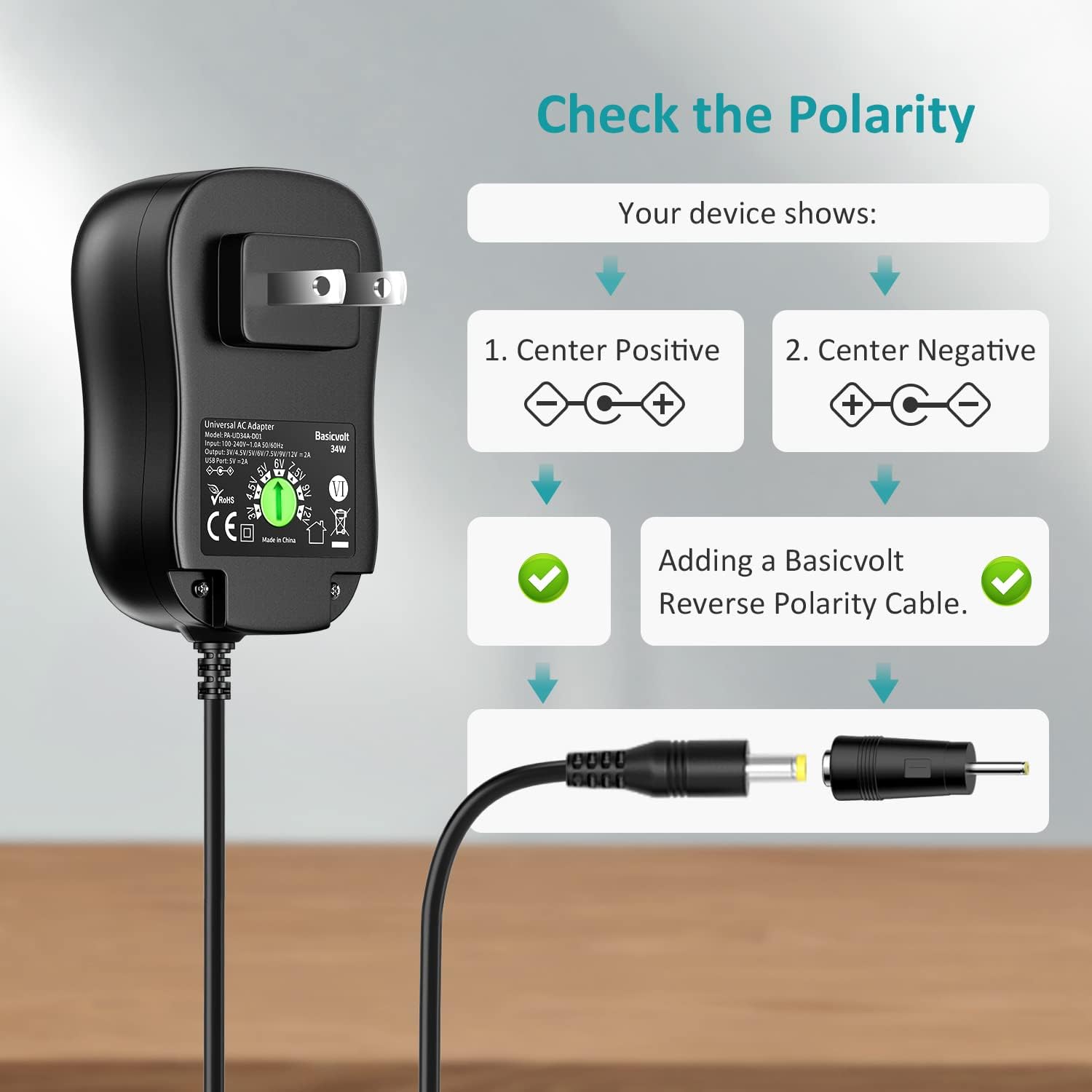3V 4.5V 5V 6V 7.5V 9V 12V 1A 1.5A 2A Multi Voltage Switching DC Power Supply 34W Universal AC Adapter Charger Cord with 5V 2A USB Port 5.5mm x 2.1mm Barrel Jack Multiple Tips Micro USB