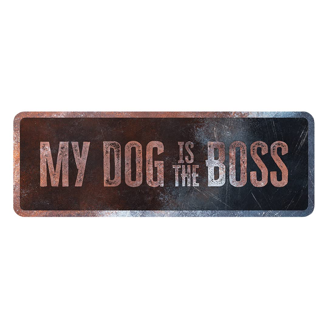 D&D Home, Warning Dog Sign 40 x 13 x 0.3 cm English Version Black Background Metal Warning Sign Rust Resistant Funny Text