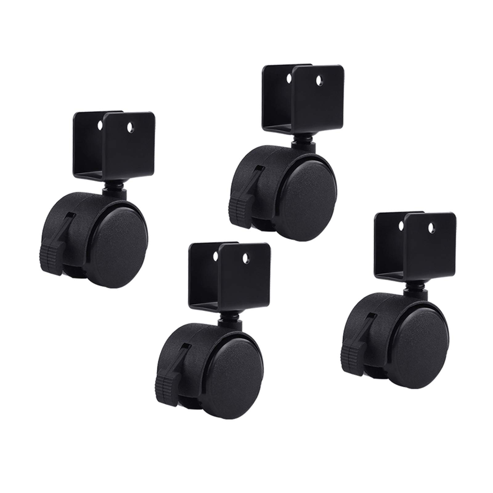 roulettes de Meubles X4, roulettes de Support en Forme de U, Roue en polyuréthane, Roues pivotantes, adaptées aux jardinières, berceaux (Noir), Frein, 18 mm