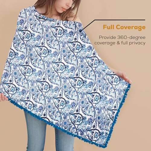 Image of Pepperika Rayon Nursing Cover for Breastfeeding Mother Multiuse Poncho Style Shawl Feeding Cover for Nursing Mom Scarf with Buttons Cotton Feeding Apron (Pack of 1) Multicolour /Turquoise