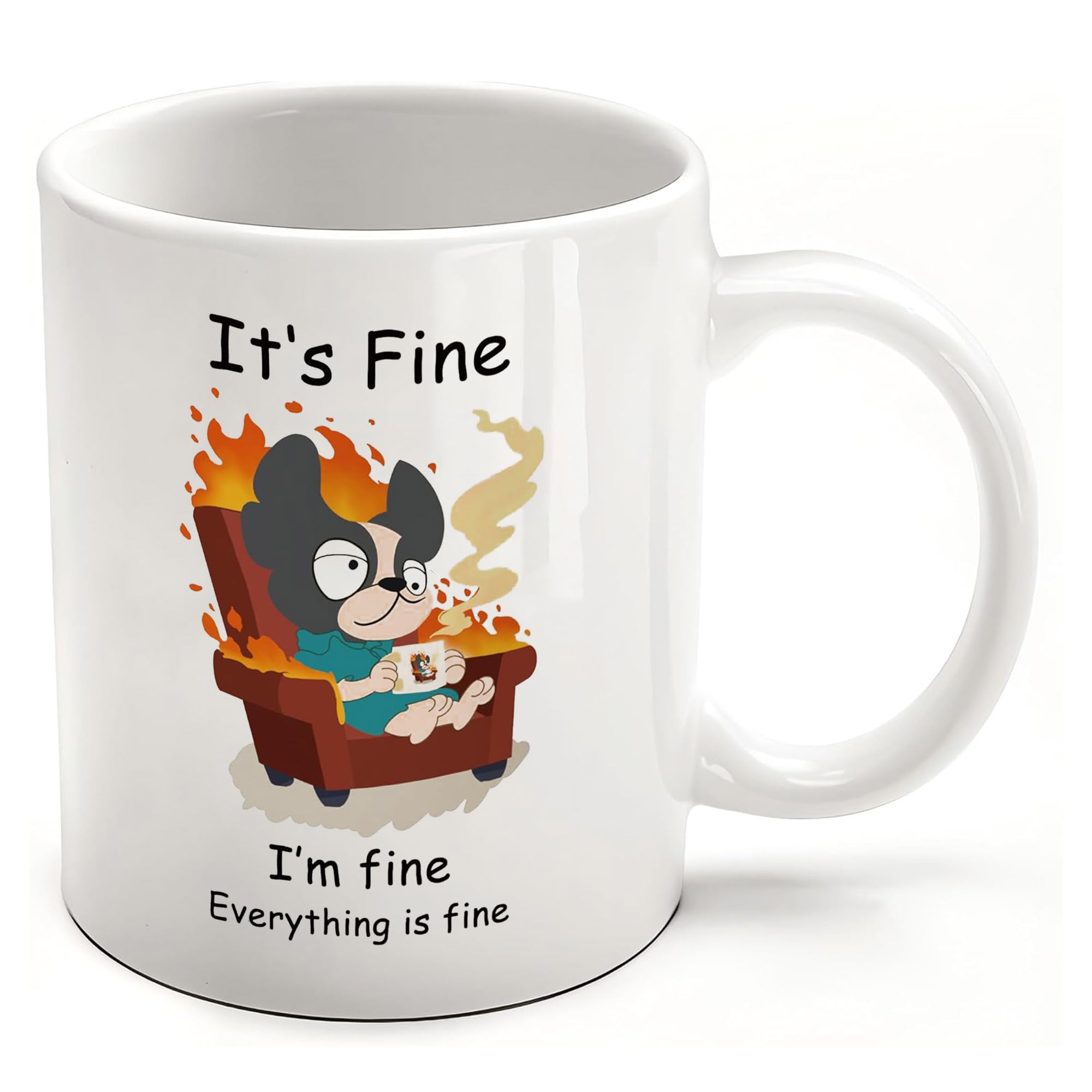 FableKnot It's Fine Everything is Fine Coffee Mug-Funny Dog Cups-Coworker Gifts for Women and Men-Ceramic Work Mugs-12oz
