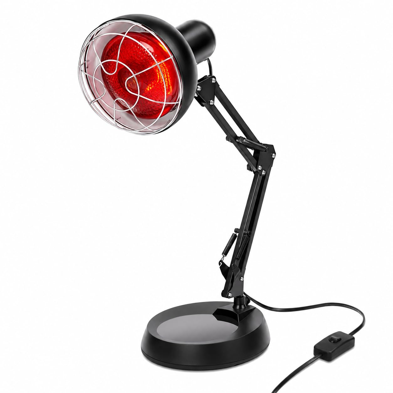 Lámpara de infrarrojos con cubierta de malla antiquemaduras, 150 W, lámpara de luz roja, lámpara de calor para el tratamiento de resfriados y relajación muscular, lámpara calefactora