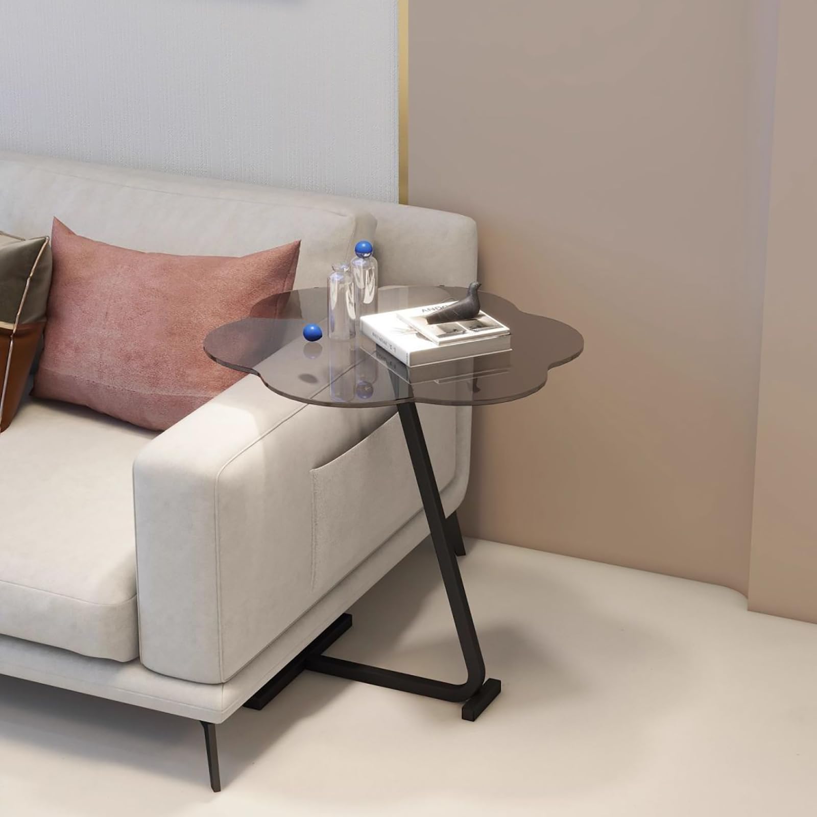 Table d'appoint en forme de Z 65 cm de hauteur avec plateau en verre pour