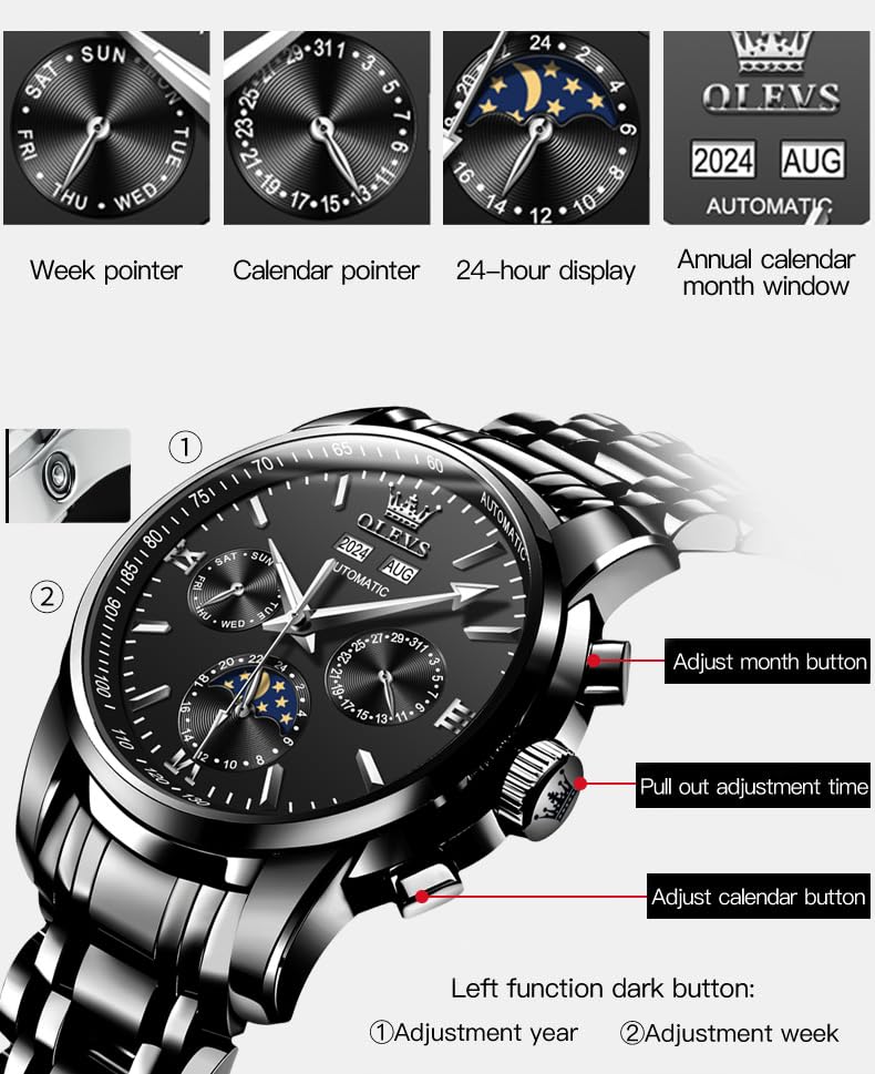 Image of OLEVS Mens Automatic Watches Skeleton Mechanical Self Winding Luxury Fashion Dress Wrist Watch Luminous Waterproof
