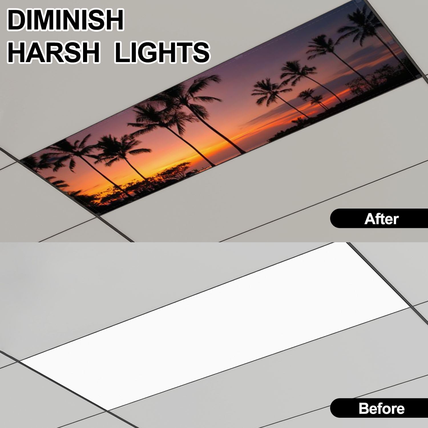 Fluorescent Light Covers for Ceiling Lights Orange Sunset Bali Easy to Install Magnetic Light Filter for Classroom Office Hospitals School Home Decor