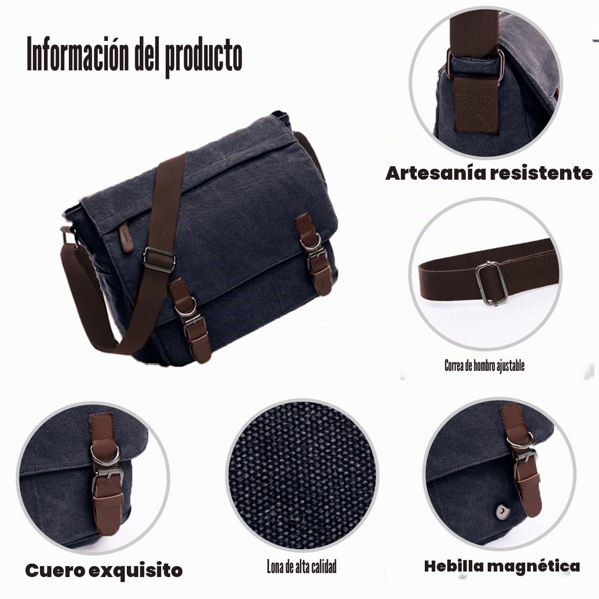 LOSMILE Hombres Bolso de Bandolera Lona Bolsa de Mensajero Bolsa de Hombro 16 Pulgadas Bolsa de Ordenador (Negro)