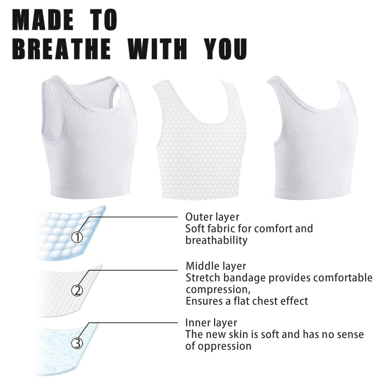 XUJI Transgénero FTM Trans Transpirable Medio Pecho Binder