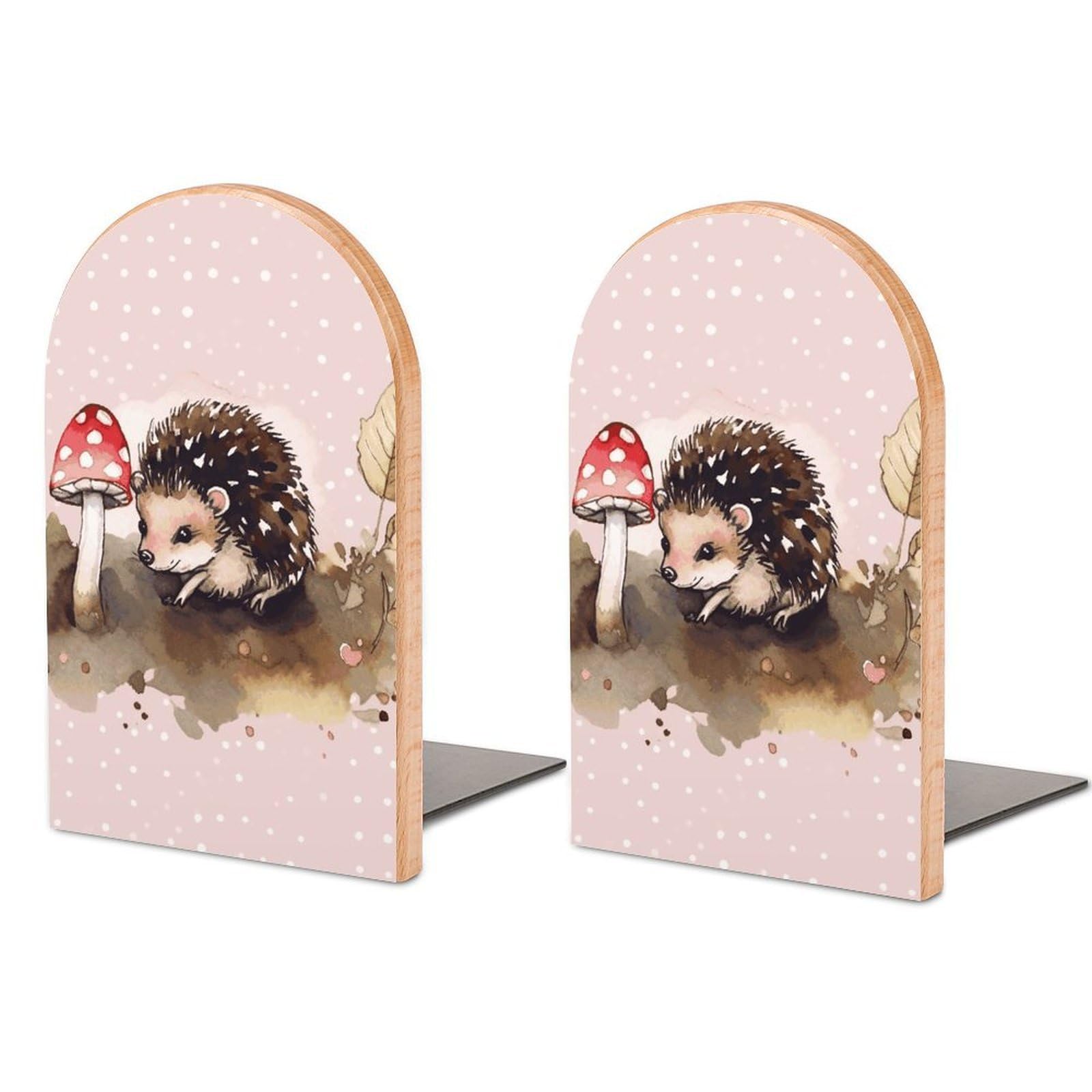 Hedgehog Watercolor Painting Bookend Modern Bookends for Shelves Non-Skid Book Holder Heavy Duty Metal Book Storage for Books CDs Decorative Book Stopper for Home