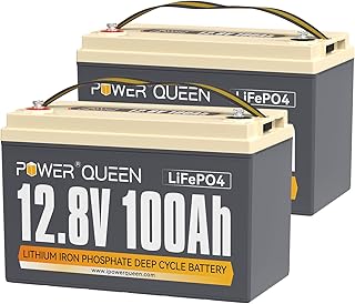 Power Queen 2 Pack 12V 100Ah LiFePO4 Battery, Built-in 100A BMS, Lithium Battery 2560Wh, 4000 to 15000 Cycles, Support in Series/Parallel, widely Used for Solar Home System, RV, Off-Grid Life