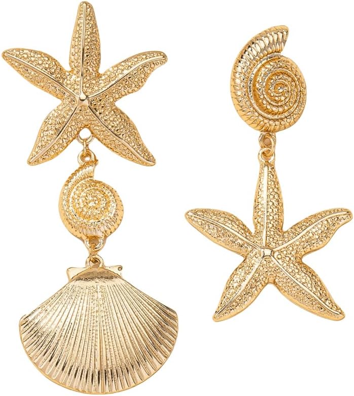Gold Shell Starfish Dangle Earring Asymmetric Summer Earrings for Women Ocean Beach Party Jewelry