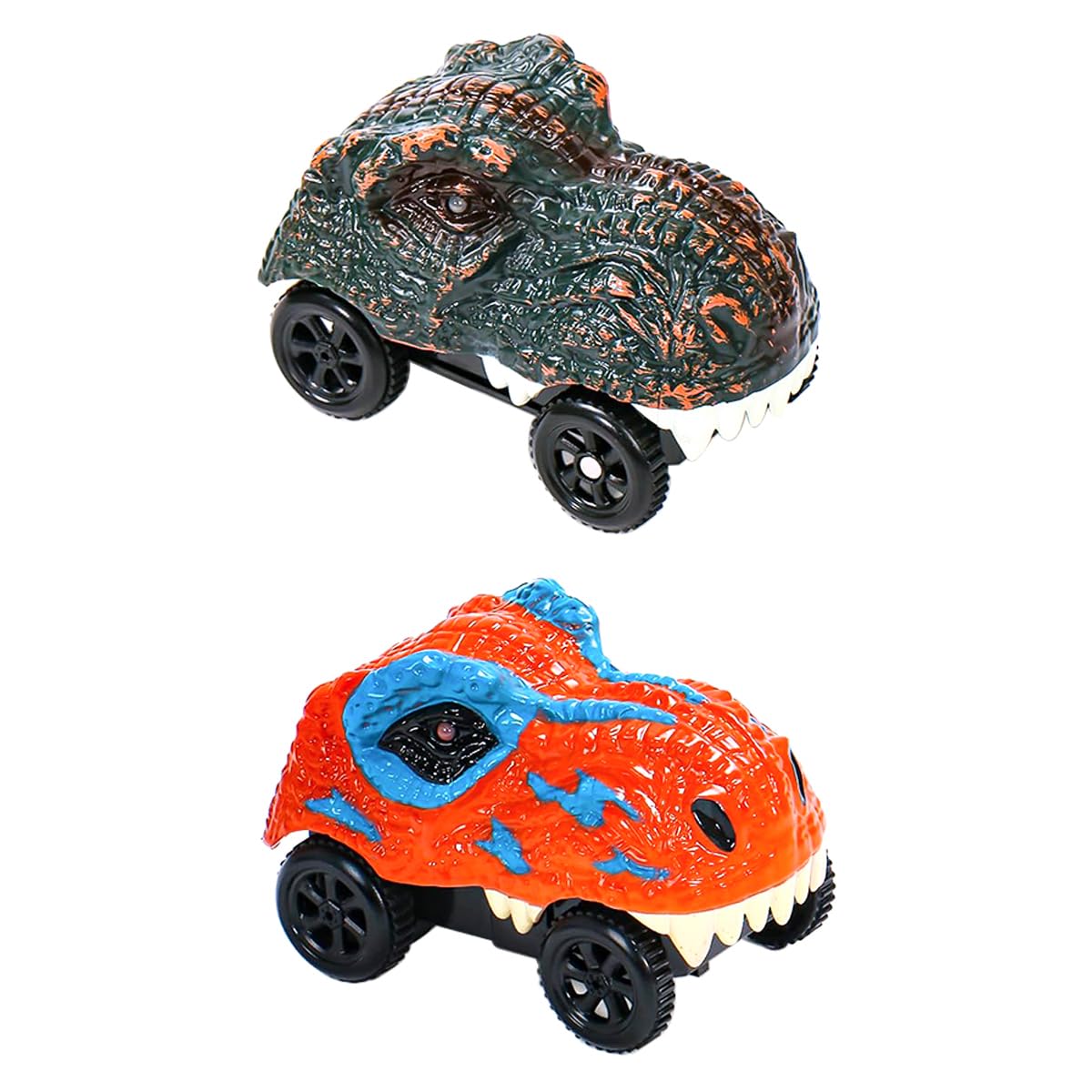VOANZO 2 Pcs Dinosaur Car game Luminous Dino Cars Set Compatible with Car Racing Tracks for Boys and Girls