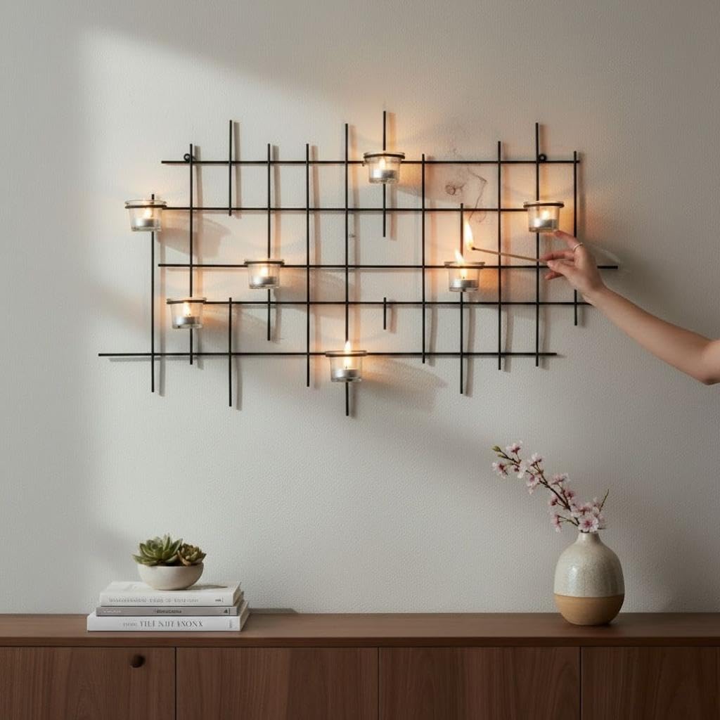 DanDiBo Kerzenhalter Wand Metall Schwarz Wandteelichthalter 83 cm 7XXL Wandkerzenhalter Kerzenhalter Teelichthalter Wandleuchter