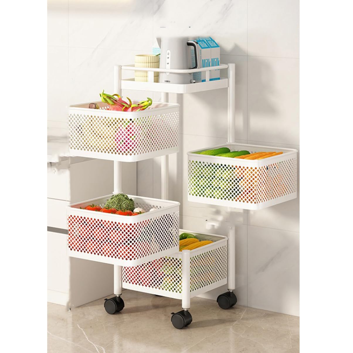 Amazon.co.jp: YQkasj キッチンワゴン 4段 スリム 隙間ワゴン 収納