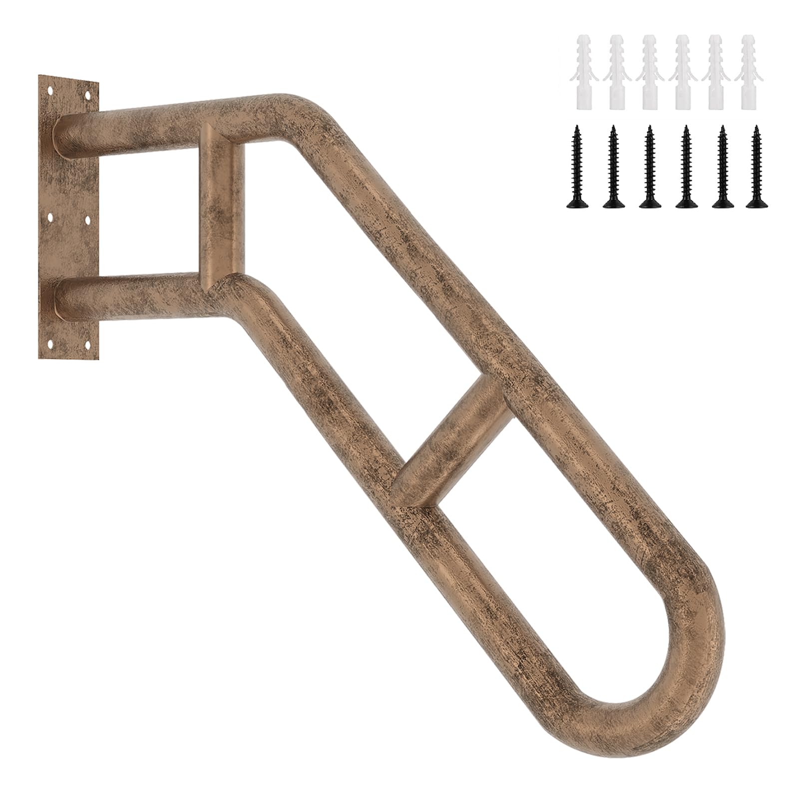 Hand Rails, Upgraded Handrails for Outdoor 1-3 Steps, 27" Bent U-Shaped Wall Mount Handrail, Antique Metal Stair Railing with 2 Anti-Skid Crossbar for Garage, Porch, Garden, Yard