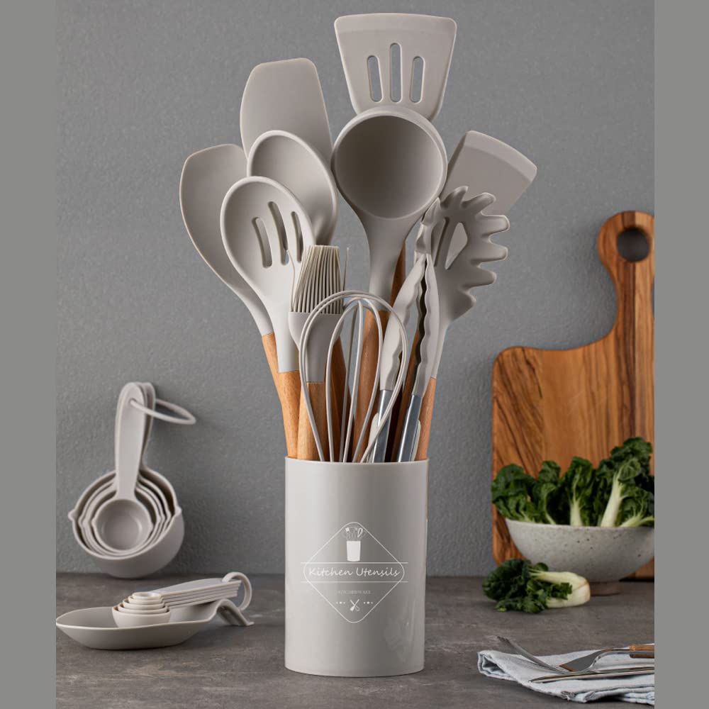 24 utensilios de cocina de silicona resistente al calor, juegos de cucharas de utensilios de cocina (Negro)