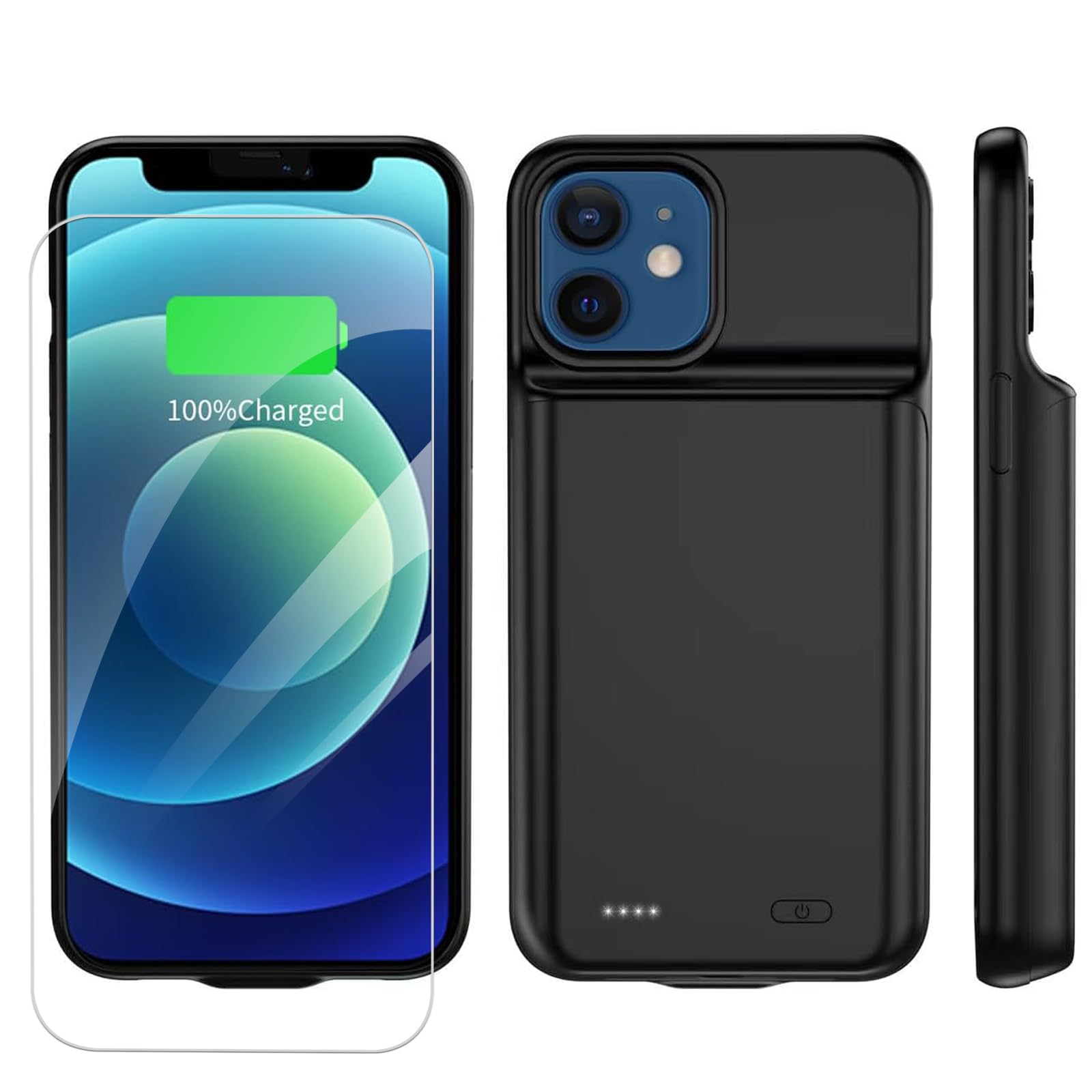 Coque de batterie fine 6800 mAh pour iPhone 12 Mini/13 Mini (5,4"), étui de protection portable rechargeable, noir