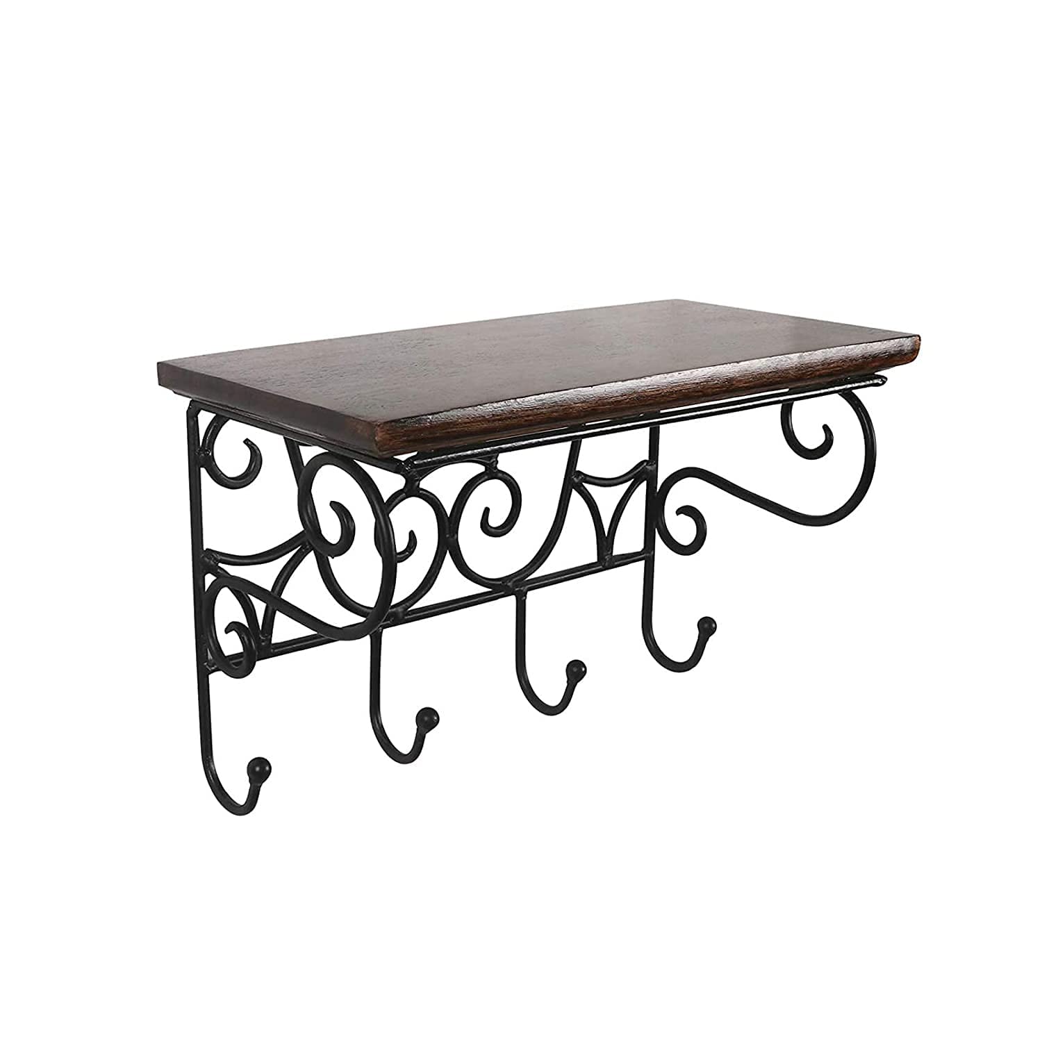 Woodiva Wooden & Wrought Iron Wall Bracket | Book Rack | Cloth Hanger | Bathroom Shelf | Wall Vase Stand | Key Hanger (Design 3) (B098FBBH88) Amazon Price History, Amazon Price Tracker