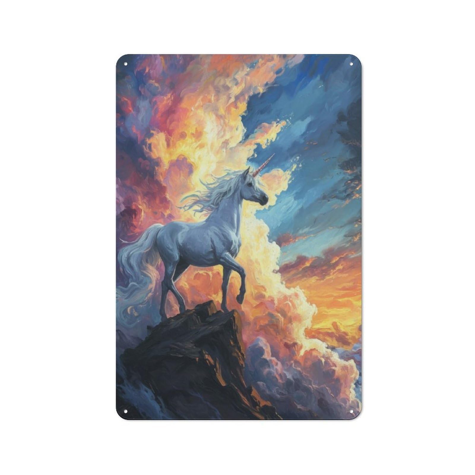 Junmoney Mystical Unicorn Sunset 30X20cm Retro Metal Plaque With For Garage Or Workshop, Housewarming Present For People Styling Garage And Workshop