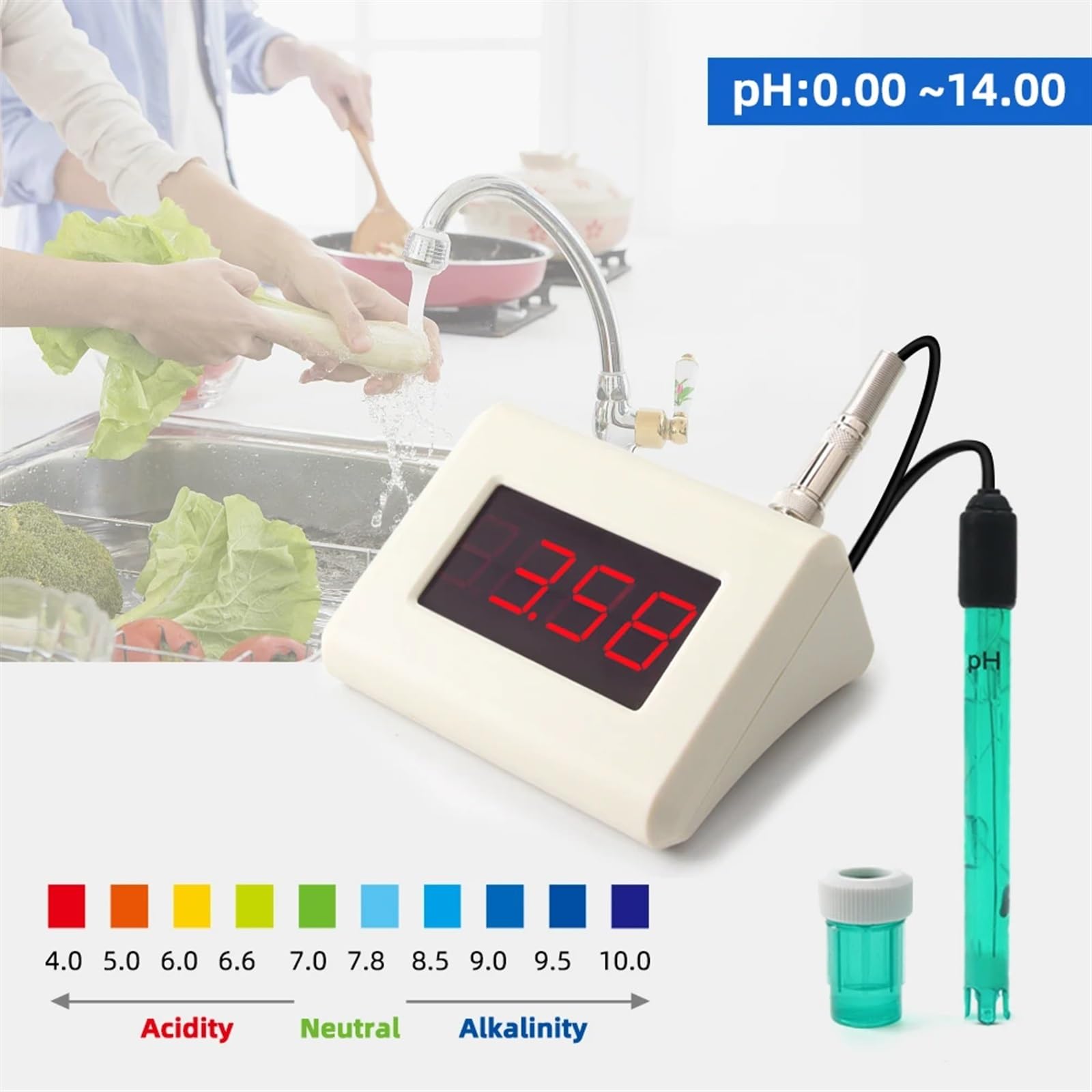Monitor de agua for plantas, medidor de suelo, medidor digital profesional de pH 0,00-14, medidor de calidad del agua, acidómetro, instrumento de análisis for piscinas, acuarios, jardines y granjas.