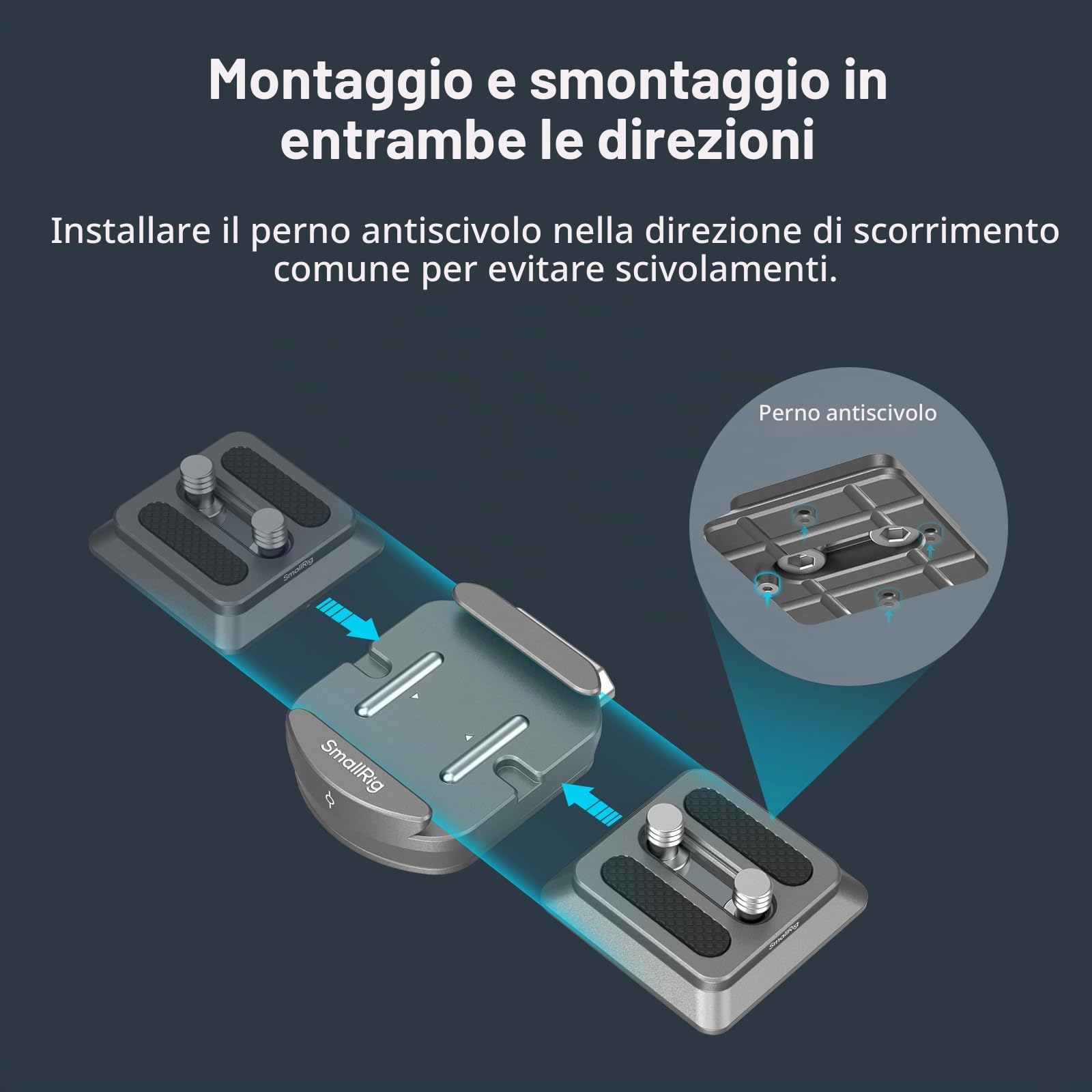 SMALLRIG Piastra di Montaggio a Sgancio Rapido per Arca-Swiss, Piastra per Fotocamera QR-Slide con Due Fori Filettati da 1/4"-20 per Manfrotto o Treppiede, HawkLock H38-4486