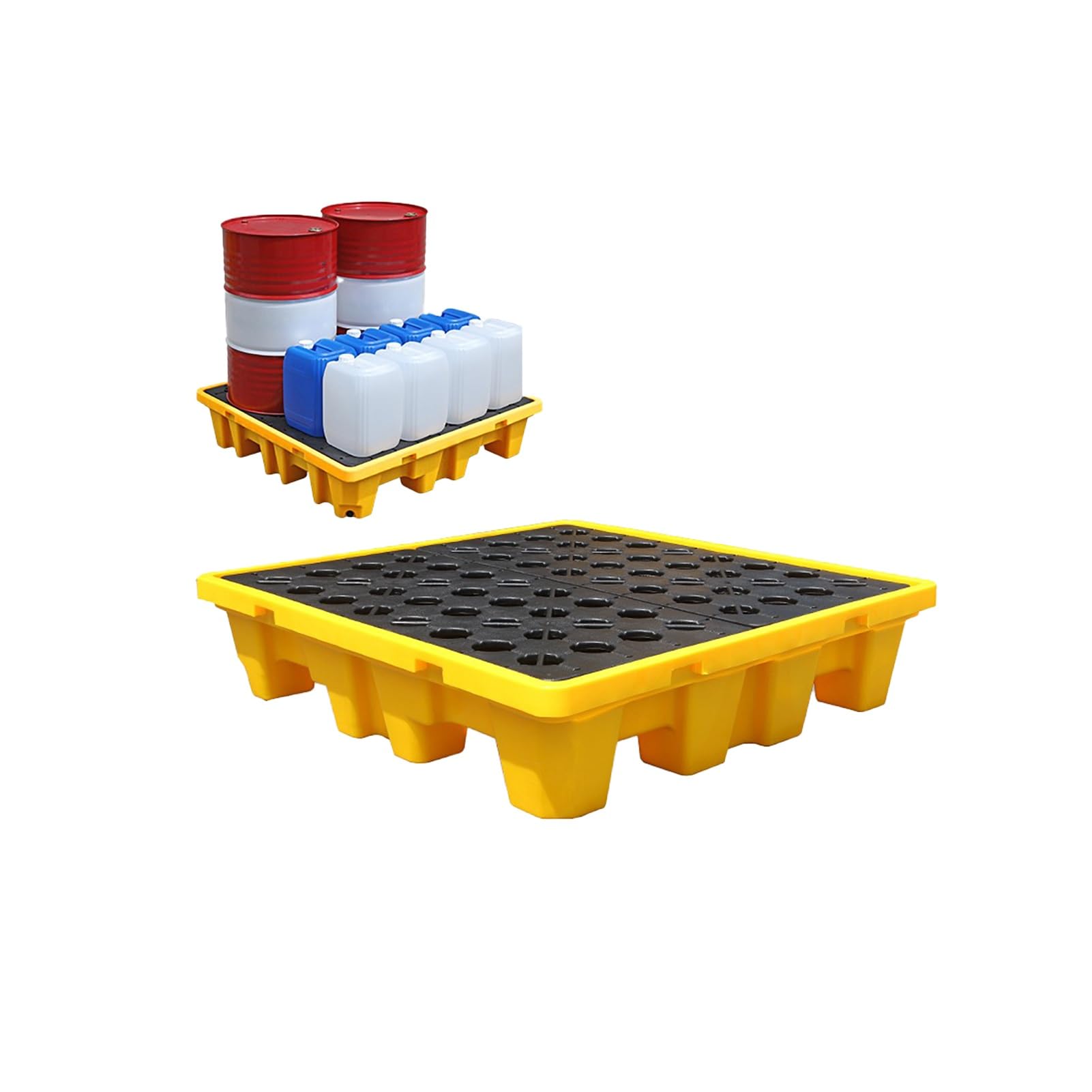 JKJZSALJ Heavy-Duty Modular Spill Containment Pallet With Grating - Leak Proof Polypropylene Spill Tray For Industrial Use - Durable Drip Tray For Safe Liquid Stora,Yellow,120x60x10cm