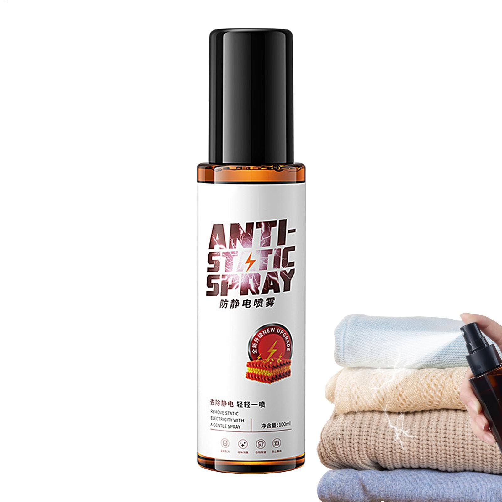 Uroczy antystatyczny spray, spray do zapobiegania statycznemu, 100 ml natychmiastowy odświeżacz tkanin, statyczny spray redukujący przyleganie, usuwanie elektryczności statycznej, antystatyczny