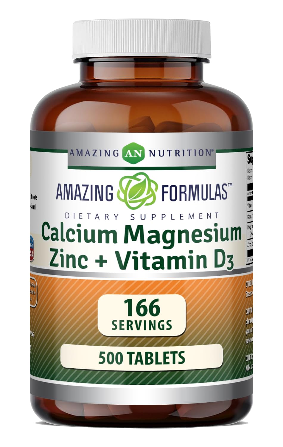 Amazing Formulas Calcium Magnesium Zinc + Vitamin D3 Supplement | 500 Tablets | Non-GMO | Gluten-Free | Made in USA Unflavored - 500 Count