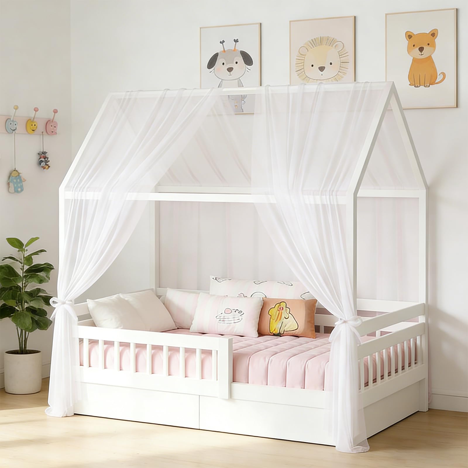 LUPATDY Pack of 2 150 x 350 cm House Bed Canopy House Bed Decoration Girls Boys Canopy for Baby Cot, Curtains Children's Room Girls and Boys Canopy White Curtains