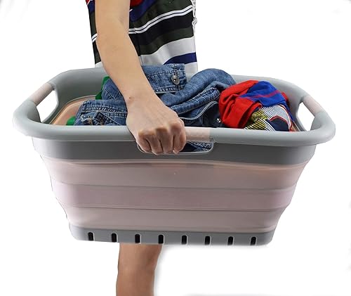 Miniatura 6 de SAMMART Cesta plegable de plástico para la ropa sucia de 41 litros, contenedor de almacenamiento plegable y organizador, cesta portátil, cesta que