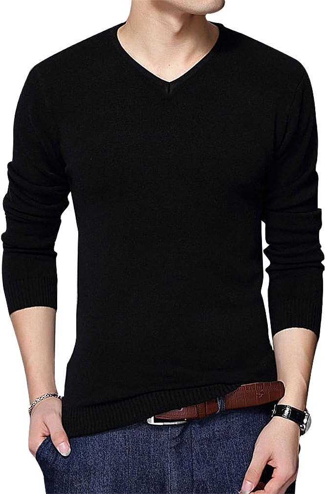 Men Slim V Neck 1 Color Simple Eleg…