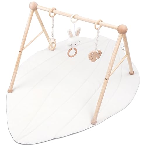 COTTONBEBE Tapete de juego de madera de algodón orgánico para bebé, centro de actividades infantiles súper suave para el tiempo boca abajo, juguetes
