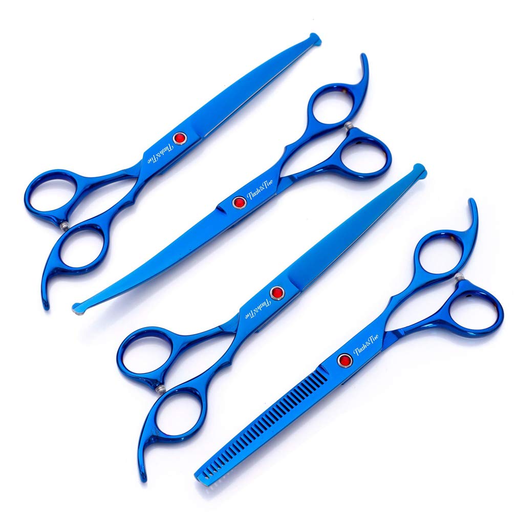 Set di Forbici per toelettatura Animali Domestici Forbici per Animali Domestici 4 Pezzi Forbici per toelettatura Cani con Lama in Acciaio Inossidabile con Punta Tonda Forbici Superiori dritte Forbici