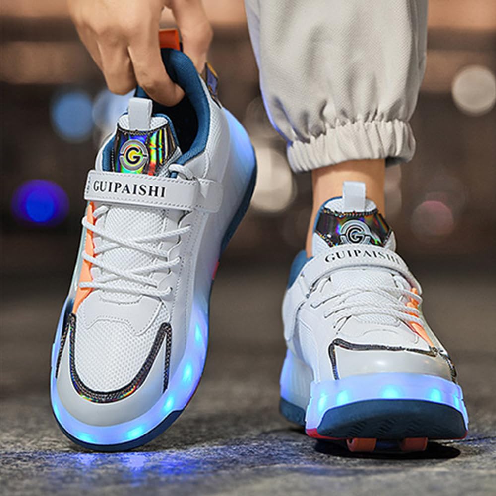 Hixingo Scarpe con Rotelle per Ragazzi Ragazze, Bambino 2 in 1 Scarpe da Skateboard con LED Sneakers Sportive Scarpe Ginnastica Pattini a Rotelle con 4 Ruote Outdoor Unisex