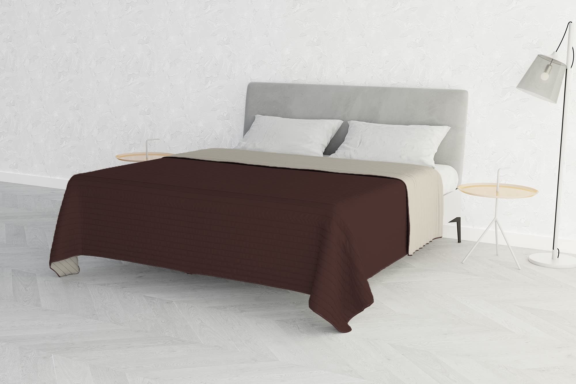 Italian Bed Linen Summer Microfibre Summer Quilt, Brown/Cream, Double 250 x 250 cm, Matrimoniale 250x250cm - Image 2