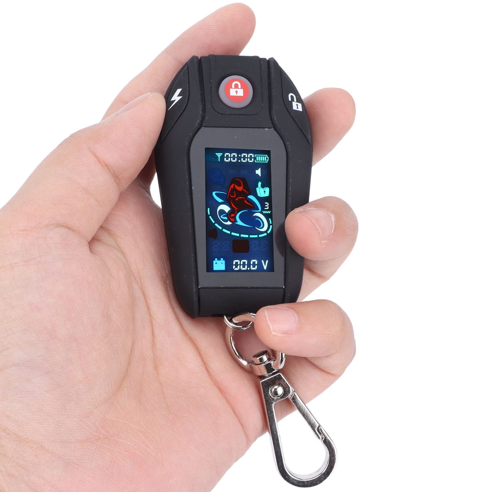 Motorrad-Diebstahlsicherungskit Fernbedienung Multifunktions 12V PKE-Erkennung LCD-Display 2-Wege-Motorrad-Alarmanlage Lauter Ton für ATV-Fahrzeug (Schwarzes Gehäuse mit Reifendruckkontrollsensor)